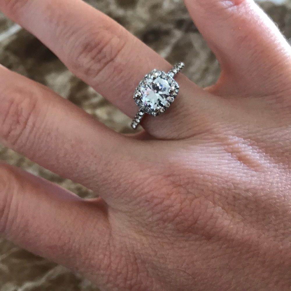 White sapphire diamond princess ring 925 silver 7